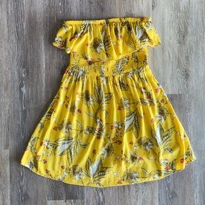 Express Strapless Flutter Top Yellow Sundress